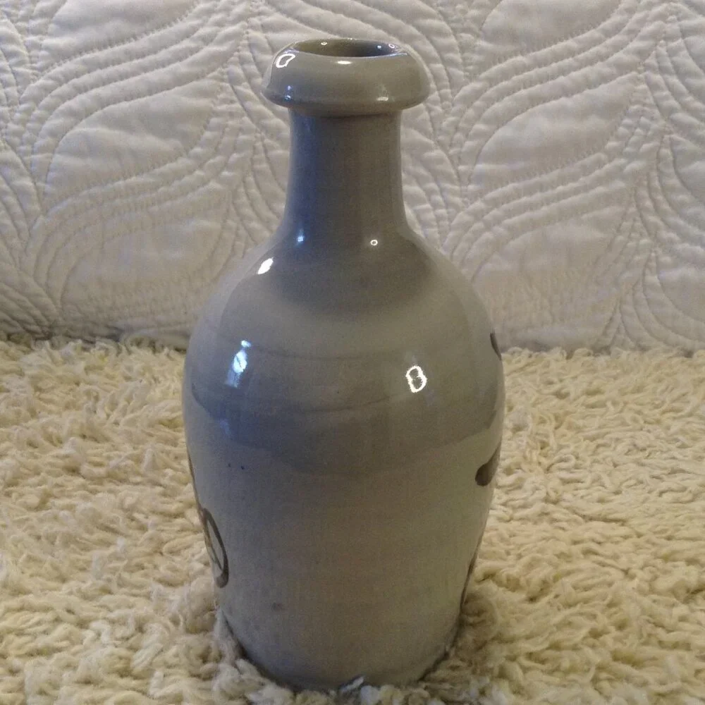 VTG Japanese Sake Bottle ceramic glazed hand painted w/Janji characters Wine